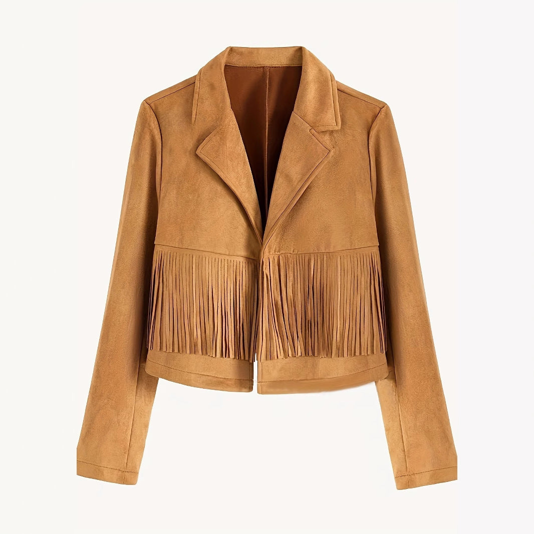 Damen Wildlederjacke mit Fransen – Western Stil
