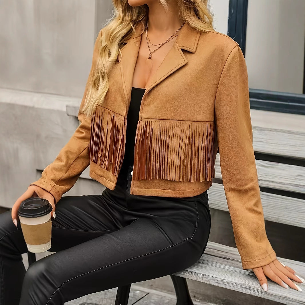Damen Wildlederjacke mit Fransen – Western Stil
